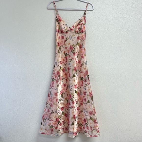 Lulus Alaia Blush Multi Floral Satin Backless Midi Dress Pink Size Medium NWT - Picture 6 of 14